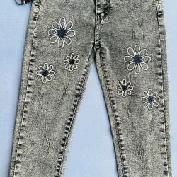 Combo 2 Quần jeans nữ dáng boyfriend thêu hoa len tươi trẻ màu xám