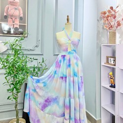 Gv079- đầm maxi ở ng tím xẻ, chất voan chiffon, 40-58kg 93161