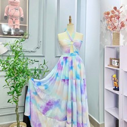 Gv079- đầm maxi ở ng tím xẻ, chất voan chiffon, 40-58kg 93161