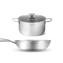 Bộ nồi chảo inox KALITE ECO Dual, inox 304 an toàn, cấu trúc 3 lớp, bắt từ tốt