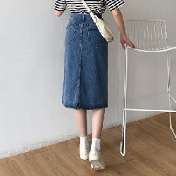 Chân váy Jean denim Thiết kế Midi dài Xẻ tà Lưng cao  11975