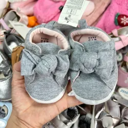 Giày bé gái vải cotton xếp nơ màu xám size nhỏ 791015