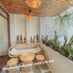 Bàn ghế sofa mây tay cuộn 750589