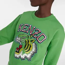 Áo nỉ Kenzo unisex thêu đầu hổ và chữ màu xanh lá 757828