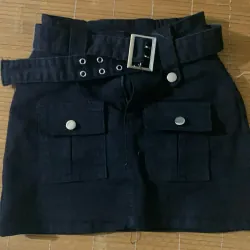 Chân váy chữ A vải kaki, kèm dây lưng . Size S - đen, sử dụng 1 lần 907874