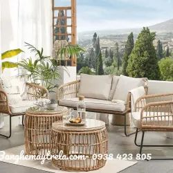Bàn ghế sofa phòng khách mây nhựa 607395