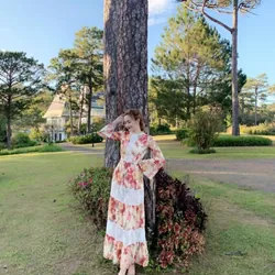 Đầm maxi hoạ tiết tiểu thư 693491