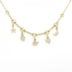 Dây chuyền kim cương Pave hình sao và mặt trăng 750YG - Hàng hiệu Authentic