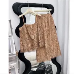 Đồ nữ váy dây mềm mại họa tiết ren màu nâu size M 1024426