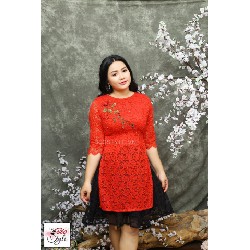 SET Áo dài ren SET0006 - Đỏ tươi - 2XL