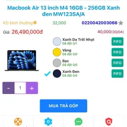 Laptop MacBook Air 13 inch M4 16GB/256GB