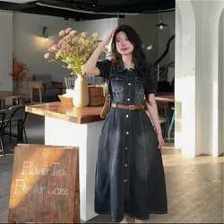 Váy jean khuy trước cổ sơ mi nữ 698030