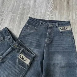 Quần Jean nữ ống đứng cạp cao co giãn túi thêu CC, quần bò nữ Quảng Châu lưng cao Hot  990873