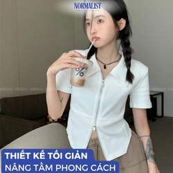 Áo croptop nữ khoá zip Normalist co giãn thoáng mát da không xù lông 315936