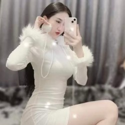 Váy body dài tay có mũ phối lông  196275