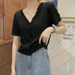 ÁO NỮ  MÀU ĐEN MÙA HÈ XẾP LY CỔ CHỮ V  NGẮN TAY GIÓ NHẸ NHÀNG SIZE XL  792388