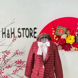 Áo dạ tuyết màu đỏ phối cổ vest 451543