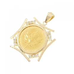 K18YG(枠) Dây chuyền đồng xu kim cương 0.13CT - Hàng hiệu Authentic