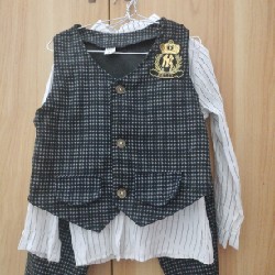 Bộ ghi Lê kèm áo sơmi và nơ bé trai từ 13 - 18kg 11039