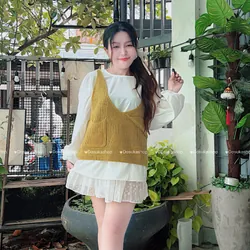 Set Gile Túi Kèm Áo Sơ Mi Tay Bồng Form Rộng Hot Trend 606824