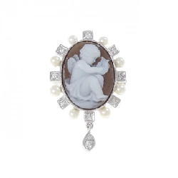 K18WG Mặt dây chuyền Shell Cameo - Hàng hiệu Chính hãng