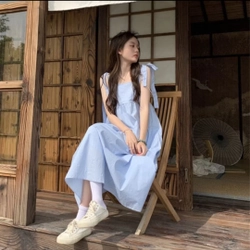 Đầm babydoll 2 dây buộc nơ kiểu dáng hàn quốc, váy maxi đi biển dáng dài duyên dáng 316580