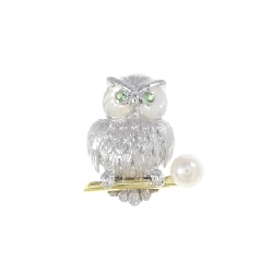 K18WG/K18YG Cú Mèo Ngọc Trai Akoya Dây Chuyền - Hàng hiệu Authentic 856566