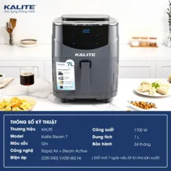 🍟 Nồi Chiên Hơi Nước KALITE STEAM 7 – Chiên Hấp 2 Trong 1, Dung Tích 7L 714894