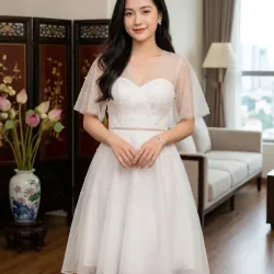 đầm kim tuyến đính ngọc trai cúp ngực cỗ v 1022800