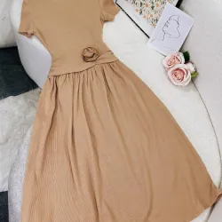 Váy đầm nữ tay ngắn họa tiết hoạ tiết phối đen_size M màu hồng 715963