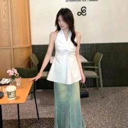 Áo Đũi Cổ Yếm Xoắn Ngực Hở Lưng Nhún Smocking Quyến Rũ Mặc Đi Chơi, Đi Biển 551182