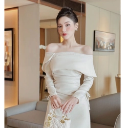 Váy Đầm Nữ Dáng Dài Trễ Vai SOLEIL ROOM Nhúng Hông Chống Nhăn Tôn Dáng LORA DRESS 496558