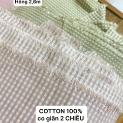 Vải xuất dư Cotton co giãn 2 chiều caro xanh cốm 5,3m