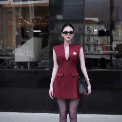 Đầm nữ kiểu dáng trẻ trung, chất liệu vải dày dặn, màu đỏ