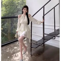 Đầm tiểu thư 2 tầng trễ vai