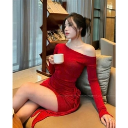 Đầm trễ vai chất liệu thun nhúng new 493181