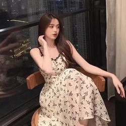 Set Váy Hoa Nhí Đen Dáng Maxi Cùng ÁO Cardigan Đen HTO2, size S 462458