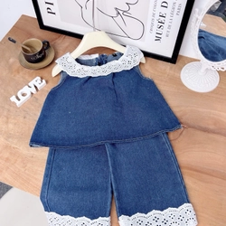 Set bò viền ren phù hợp đi chơi, đi học cho bé gái dưới 30kg 463230