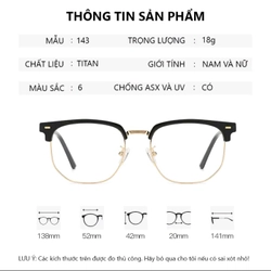 pass kính nửa gọng mắt kính 0 độ nam nữ màu bạc đen bóng 522275