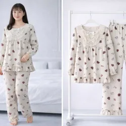 Bộ tiểu thư mặc nhà nữ phối bèo hình gấu dễ thương phôi rộng vải mềm mịn 791580