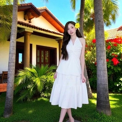 Áo Đũi Cổ Yếm Xoắn Ngực Hở Lưng Nhún Smocking Quyến Rũ Mặc Đi Chơi, Đi Biển 551182