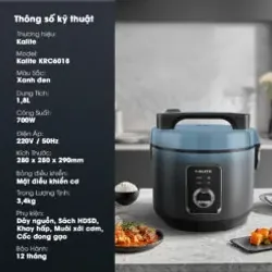 🥢 KRC6018 – Nồi cơm điện KALITE 1.8L: Công nghệ chống dính cao cấp – dễ vệ sinh! 707385