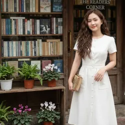 Váy công sở trắng dánh cbo nàng thơ 970783