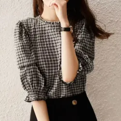 Áo sơ mi tay ngắn dáng rộng in kẻ sọc phong cách mùa hè 2021 sành điệu mới 786467