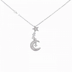 K18WG Mặt trăng × Ngôi sao Dây chuyền kim cương 0.20CT - Hàng hiệu Chính hãng