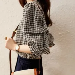 Áo sơmi tay ngắn dáng rộng in kẻ sọc phong cách mùa hè 760068