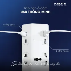 Ổ cắm điện thông minh KALITE KPS08 TÍCH HỢP USB TYPE C, TYPE A 788863