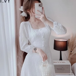Đầm dự tiệc đầm trắng cổ vuông tay phồng dáng dài Lucas Dress 462311