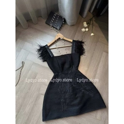 Đầm  hai dây lông vũ dự tiệc _SzL_ LYDYO_ đen_ mới 99% 529690