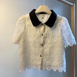 Áo sơ mi ren cổ đen